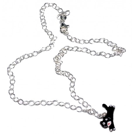 collier argent 2,9g 36cm chat noir émaill