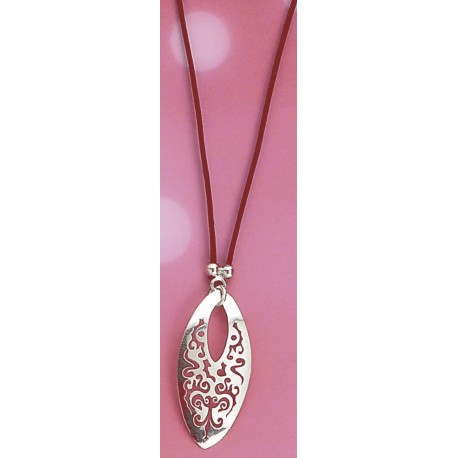 collier argent 1,7g rhodié coton rouge