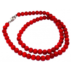 Collier  corail boules 6mm 42cm fermoir argent 1g rhodi