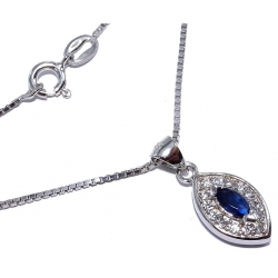 collier argent 4g 40cm rhodié zircon et saphir synthétique