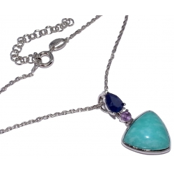 collier argent rhodié 4g 38+5cm amazonite/lapis et améthyste