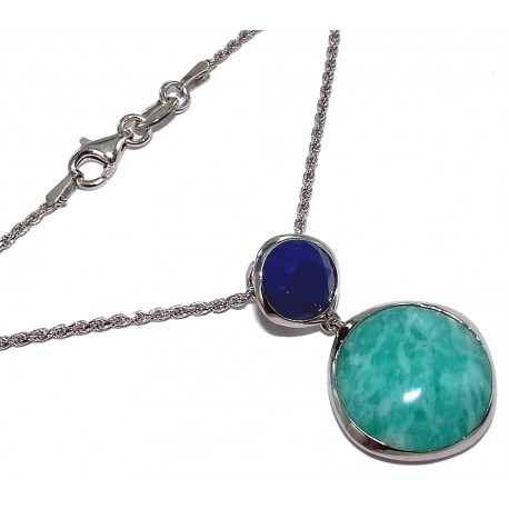 collier argent rhodié 5,4g 45cm amazonite/lapis