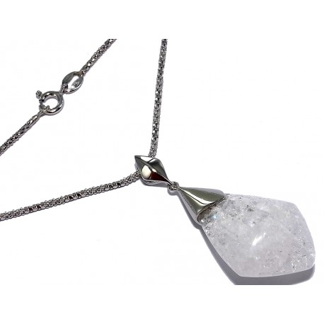 collier argent rhodié 4,4g 45cm quartz cristal