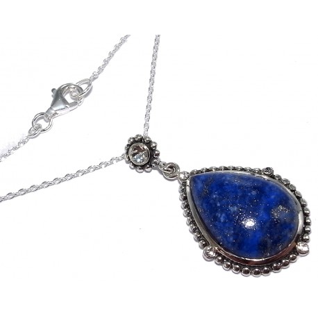 Colliers argent collier argent 3,5g 42cm lapis et cristal