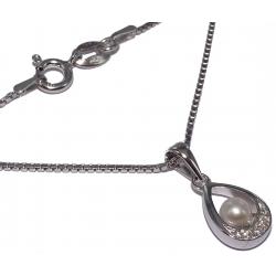 collier argent rhodié 3,3g 40cm perle véritable et zircons