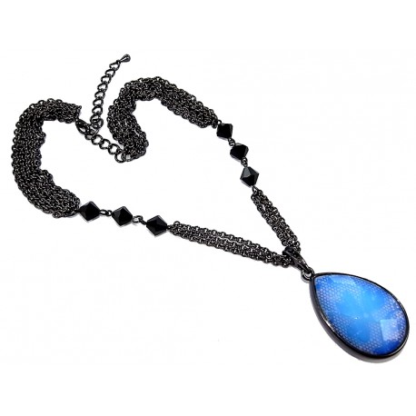 Collier strass et verre 40+7cm