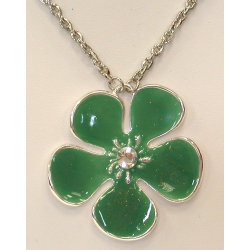 Collier émail et strass 40+7cm vert