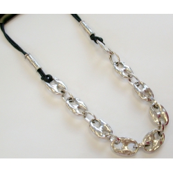 Collier fantaisie 45+8cm métal maille marine