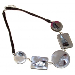 Collier aluminium 5 pieces corde coton marron 48cm+5cm