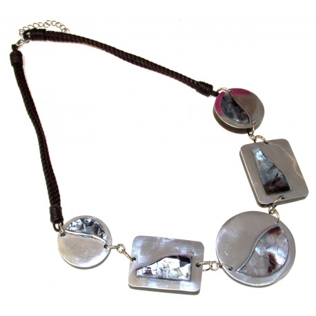 Collier aluminium 5 pieces corde coton marron 48cm+5cm