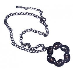 collier fantaisie 40+7cm noir avec strass