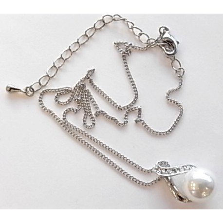 collier fantaisie 40+7cm perle imitation et strass