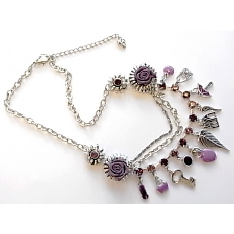 collier fantaisie 42+7cm émail et strass