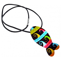 Collier cuir 50cm poisson couleur