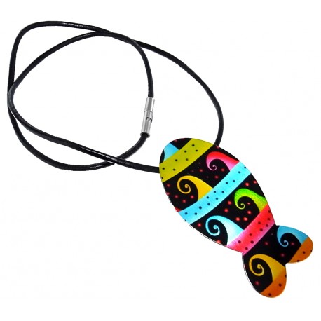 Collier cuir 50cm poisson couleur