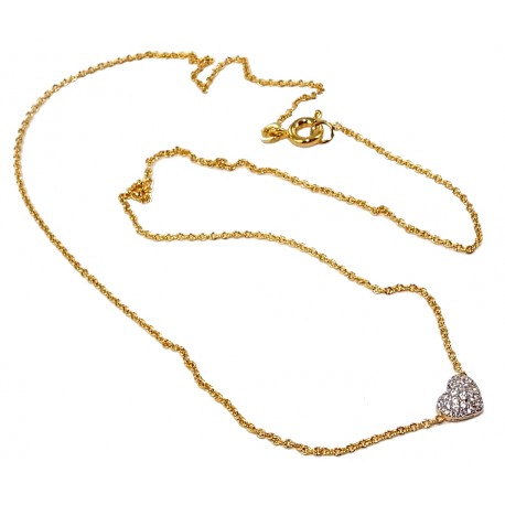 Collier plaqué or 2 tons 38+4cm coeur zircons