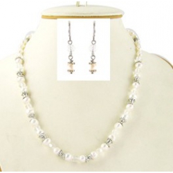 Parure fantaisie collier perles 42+5cm +bo