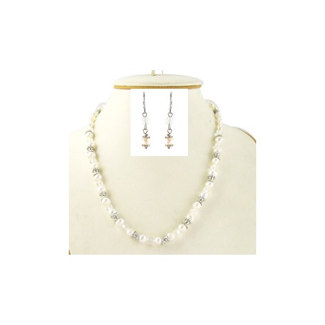 Parure fantaisie collier perles 42+5cm +bo