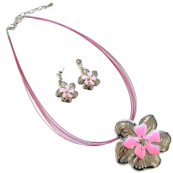 Parure époxy collier 40+5cm +bo rose 2 tons