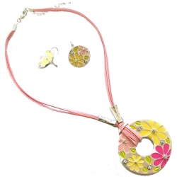 Parure époxy collier 40+5cm +bo rose jaune