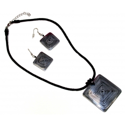 Set collier + bo aluminium corde noire coton 44cm+5cm