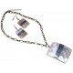 Set collier + bo chaine metal aluminium et nacre 46cm+5cm