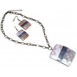 Set collier + bo chaine metal aluminium et nacre 46cm+5cm