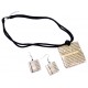 Set collier + bo aluminium lien coton noir 44cm+5cm