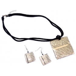 Set collier + bo aluminium lien coton noir 44cm+5cm