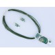 Set collier coton vert 42+8cm époxy strass et  résine + bo