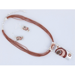 Set collier coton marron 42+8cm époxy strass et  résine +bo