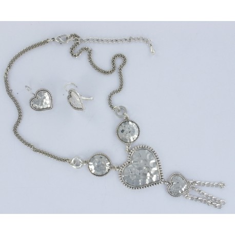 Set collier fantaisie argenté 42+8cm+bo