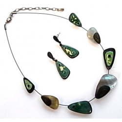 set fantaisie collier 40+7cm+bo émail nacre et strass