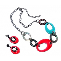 Parure fantaisie bo+ collier 40+8cm nacre, émail et strass