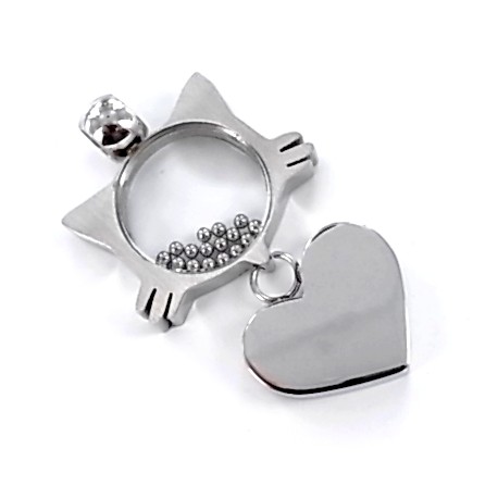 Pendentif acier l 316 chat coeur