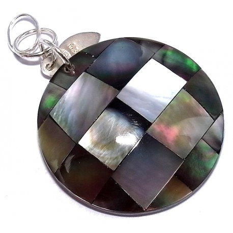 Pendentifs argent pendentif argent 0,4g nacre marquetee brune