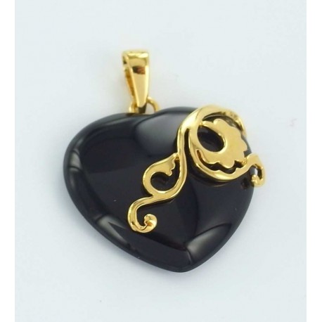 Pendentif plaqué or coeur onyx