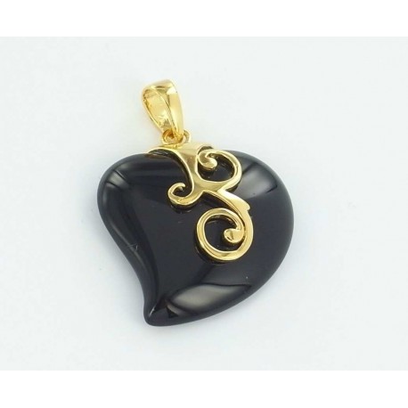 Pendentif plaqué or coeur onyx