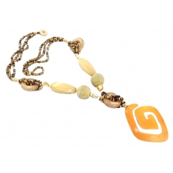 Collier coquillage. bois. fibre coco 60cm beige