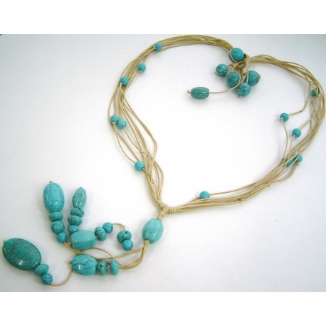 Collier pierres 60cm howlite teintée turquoise