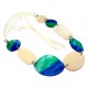 Collier cordon nacre teintée bleu/vert et bois 60cm