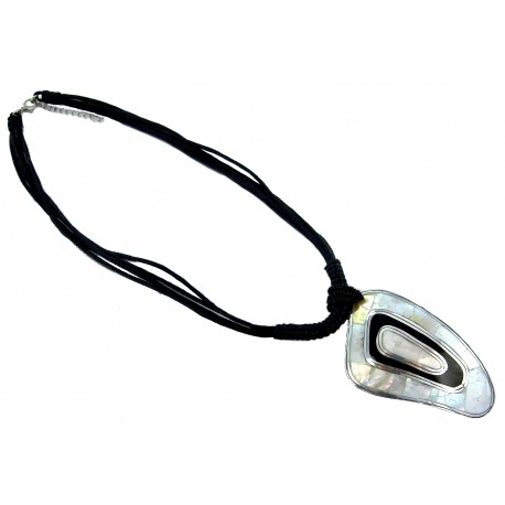 Collier aluminium nacre et noir 51+5cm 5 rangs coton noir