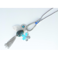 Collier fantaisie 52+8cm porcelaine epoxy et strass