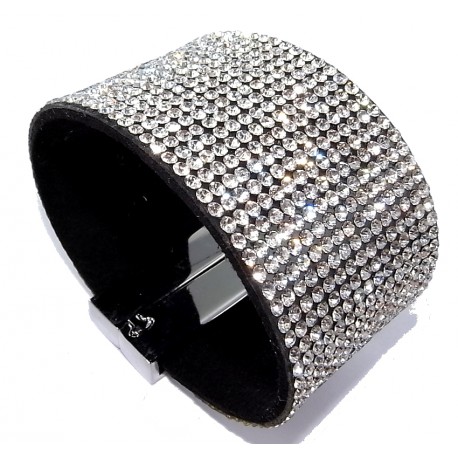 Bracelet strass blanc 15 rangs - fermoir aimant