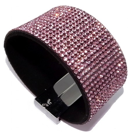 Bracelet strass rose 15 rangs - fermoir aimant