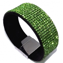Bracelet strass vert 10 rangs - fermoir aimant