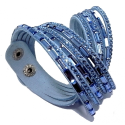Bracelet bleu strass bleu 2 tours - 6 rangs  - 40 cm