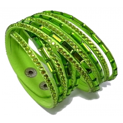 Bracelet vert strass vert 2 tours - 6 rangs - 40 cm