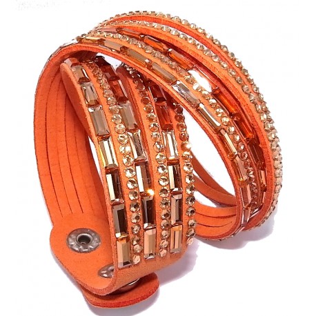 Bracelet orange strass champagne 2 tours - 6 rangs  - 40 cm