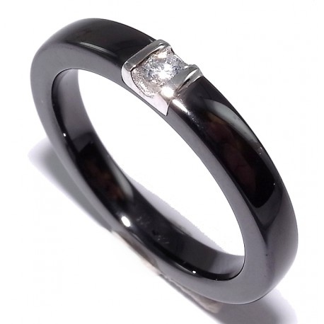 Bague céramique noire et argent rhodié 0,8g zircons  p. 3mm T 50 à 60